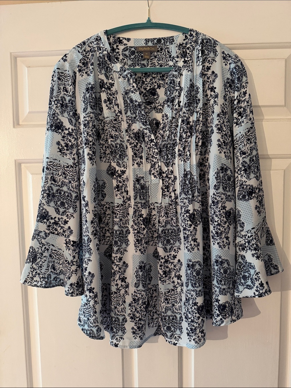 Style & Co. Light Blue and Navy Floral Tunic Top